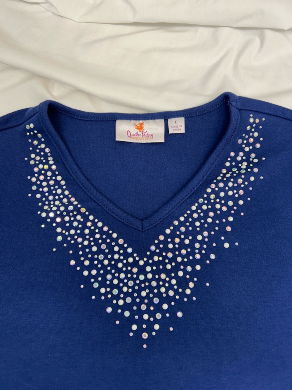 Quacker Factory Royal Blue Two-Piece Top and Pants with Rhinestone Matching Set - Picture 3 of 14